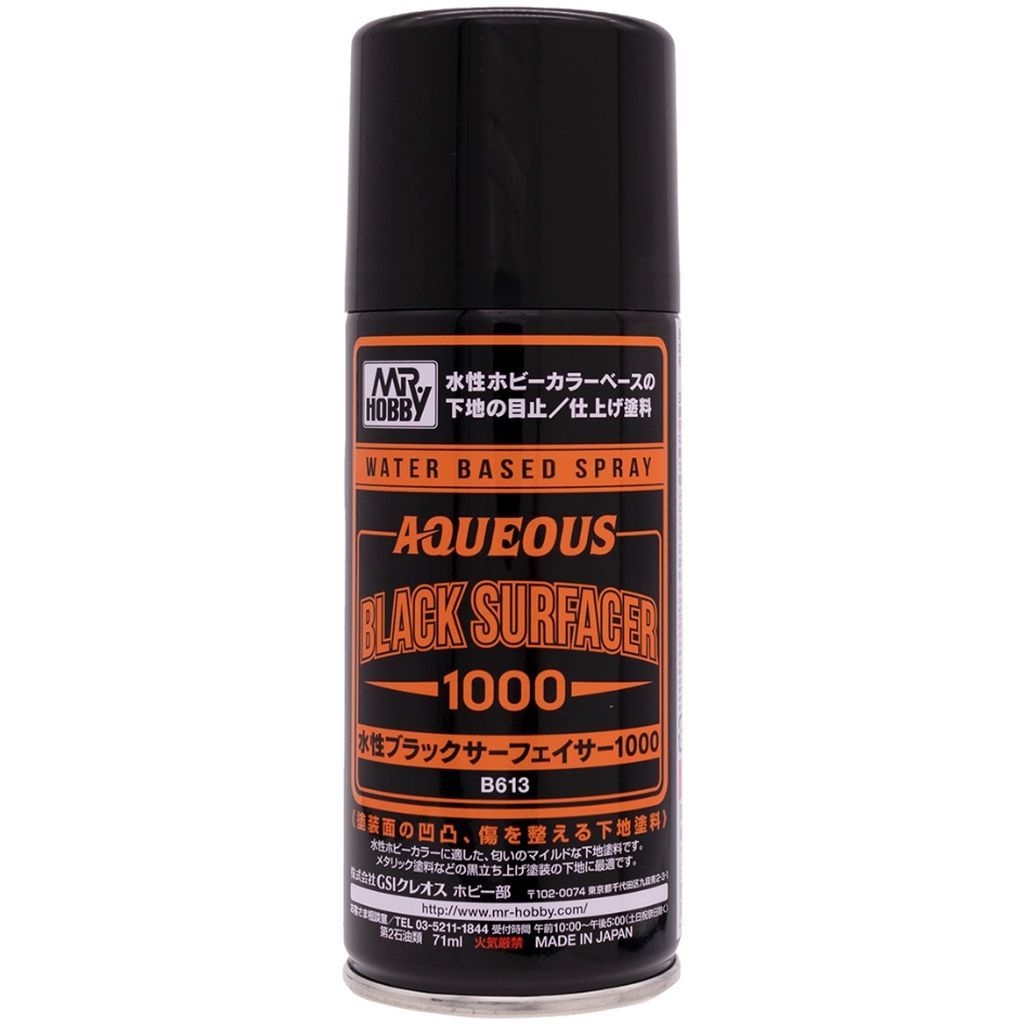 Mr.Hobby B613 Water Based Aqueous Surfacer Spray 1000 Black 170ml