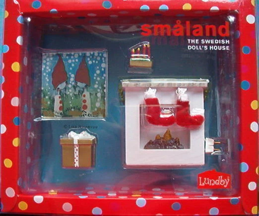 Lundby Smaland 倫德比斯馬蘭聖誕壁爐套裝 壁爐爐灶白色聖誕節裝飾燭台 #3048