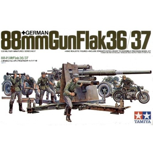 [TA-995387] Tamiya田宮雙星1/35 MM 35017 德國88毫米高射炮Flak 36/37（帶拖車）