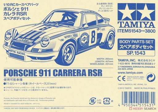 [TA-515431] Tamiya 51543 1/10 RC Porsche 911 Carrera RSR Body Parts Set